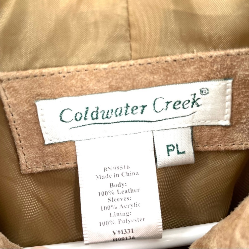 Coldwater Creek Leather Tan Heavy Sweater Western Laser Cut Design Jacket - Picture 4 of 4